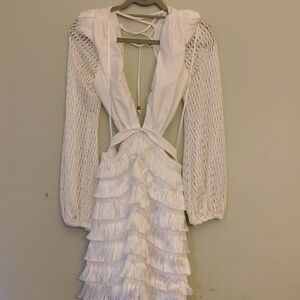 PatBO White Backless Fringe Dress